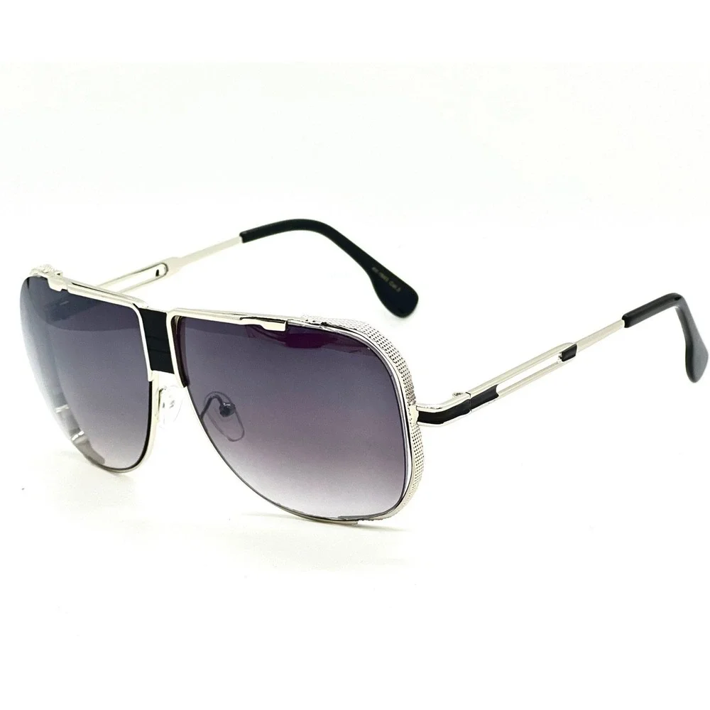 Sunglasses Silver Frame Black Lens Street Wear Thick Frame Hip Hop Shades Square
